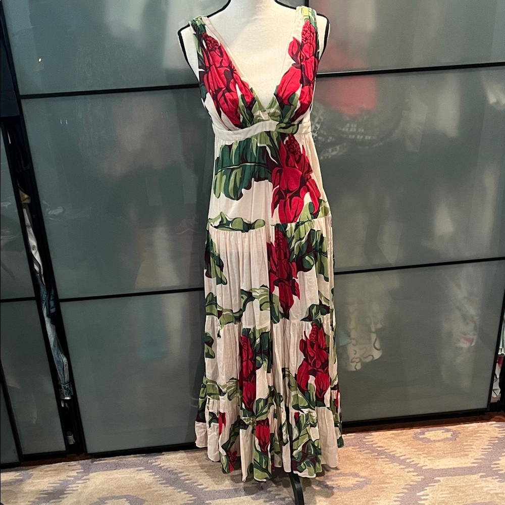 Nicole Miller Red and Green Floral Maxi Dress